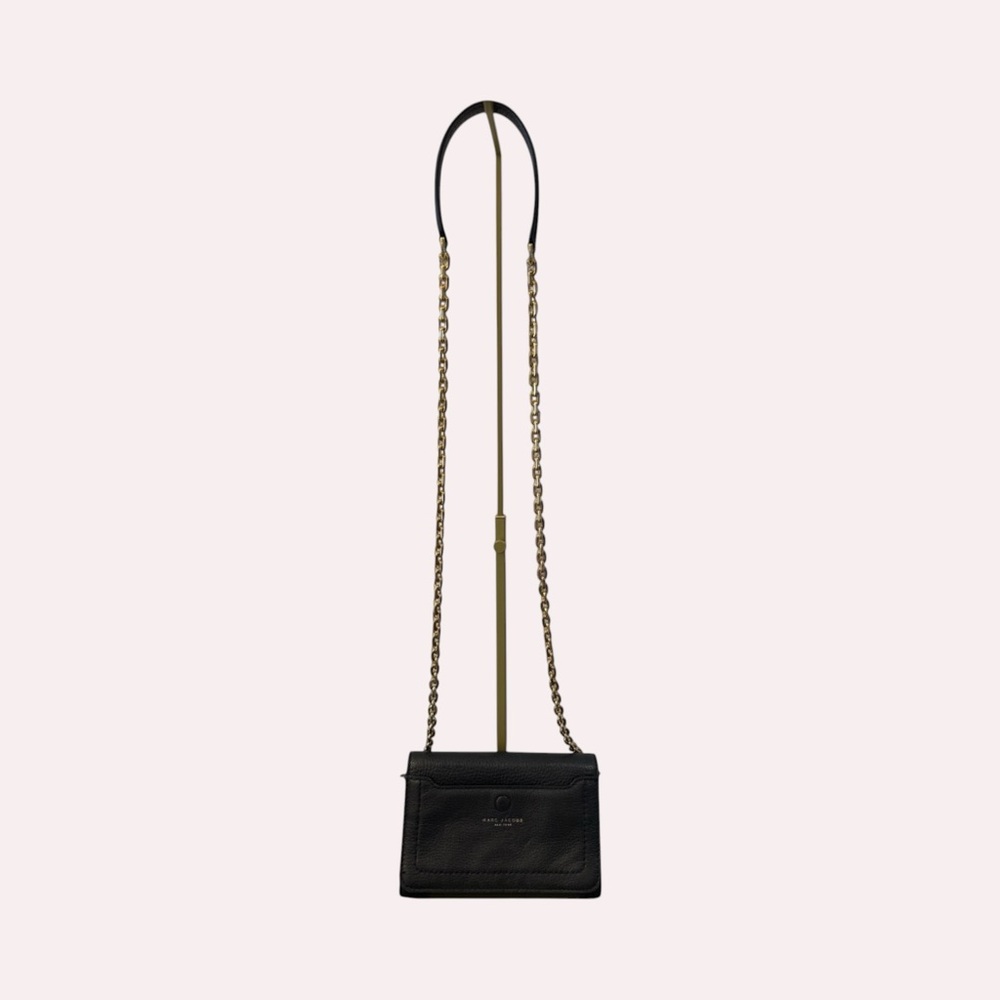 Marc Jacobs Empire City Black Pebbled Leather Crossbody with Gold Chain EUC - Picture 9 of 12